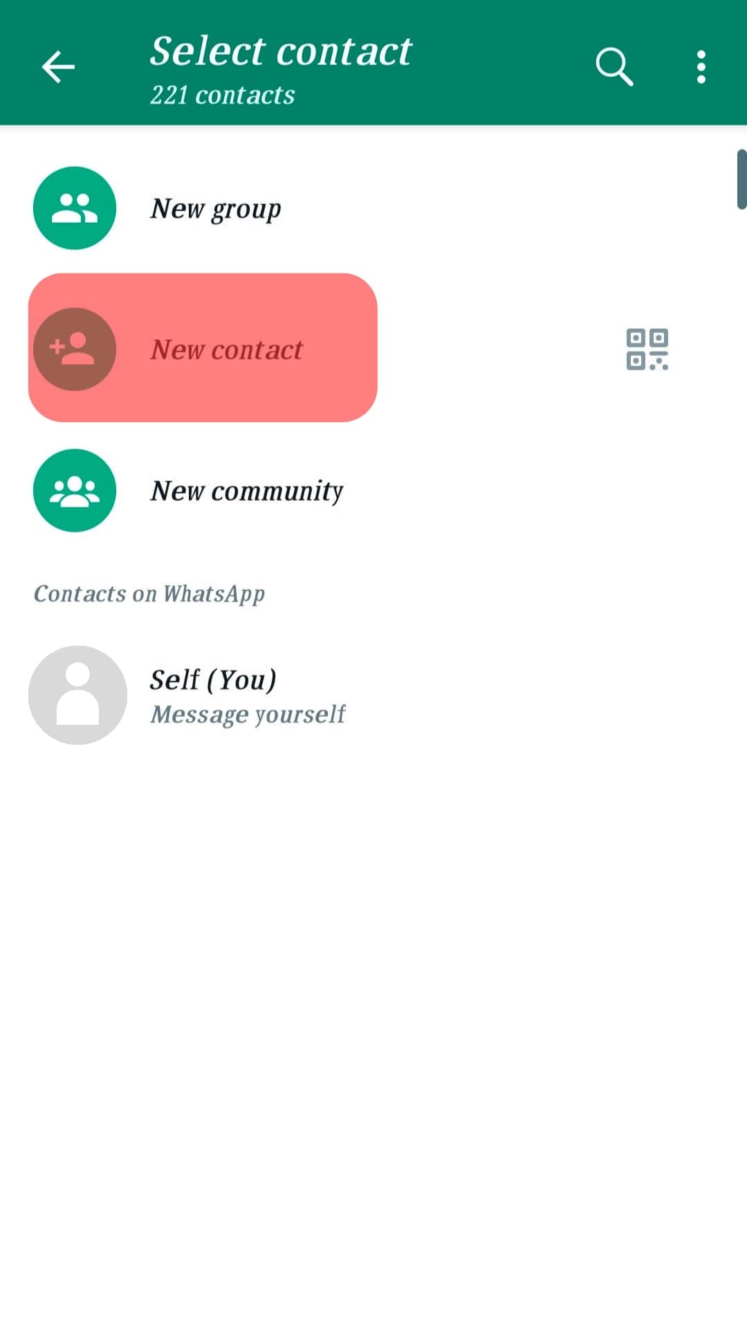 New Contact Option Whatsapp