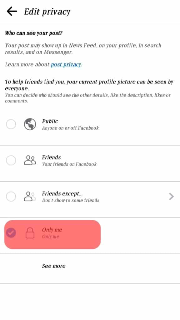 Only Me Option For Privacy On Facebook