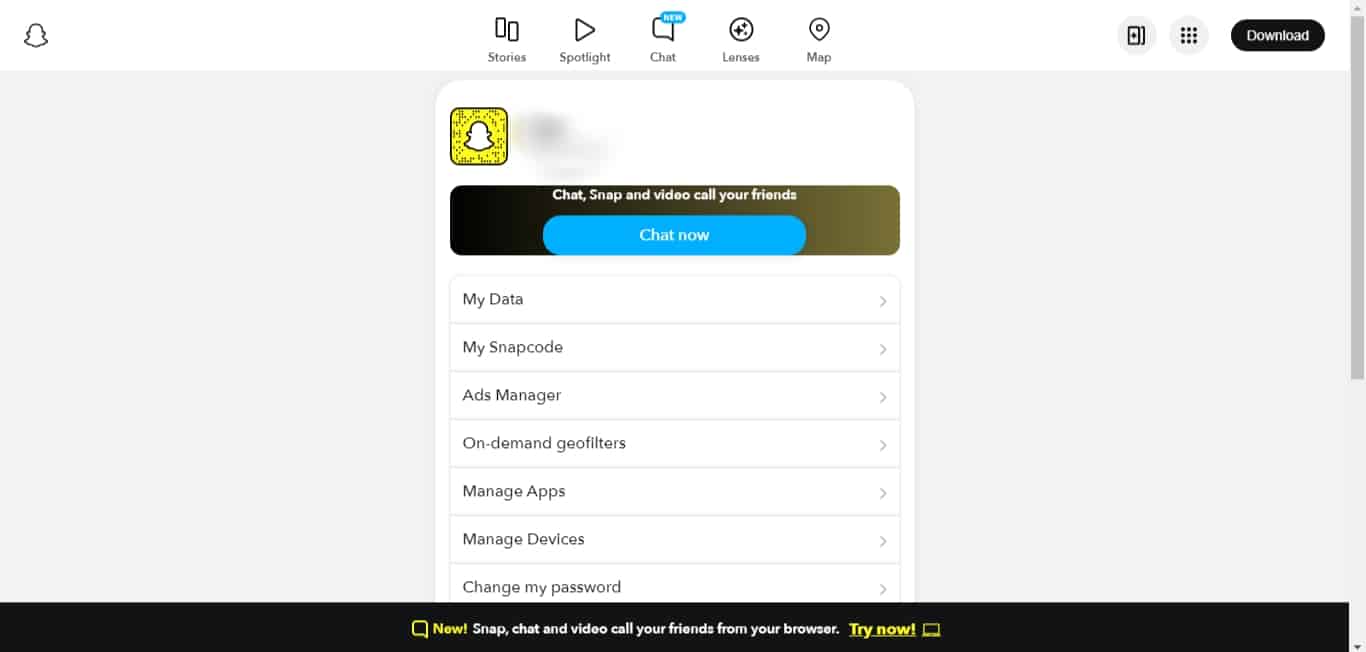 Open Snapchats Account Management Site