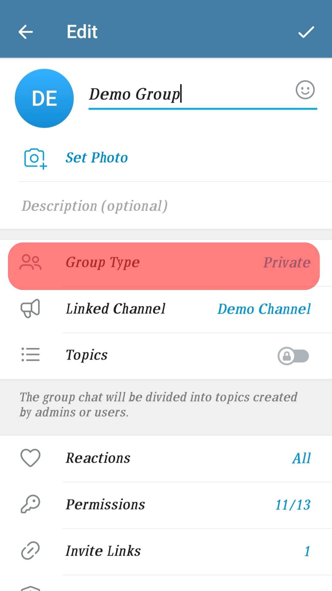 Open The Group Type Section