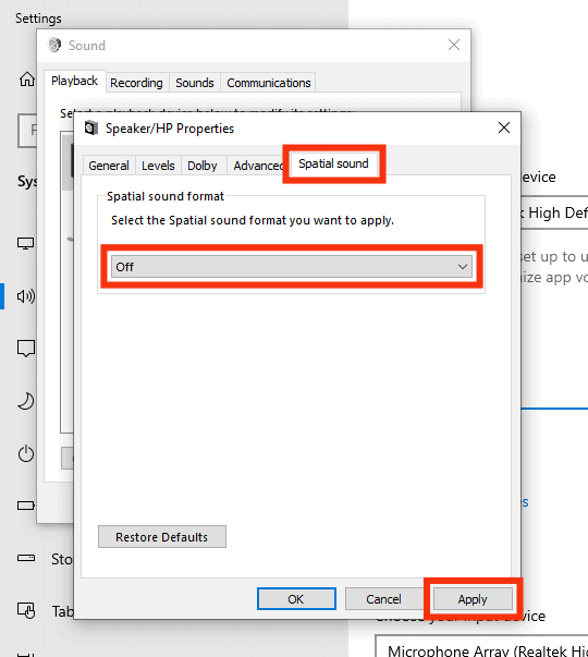 Open The Spatial Sound Tab And Turn It Off