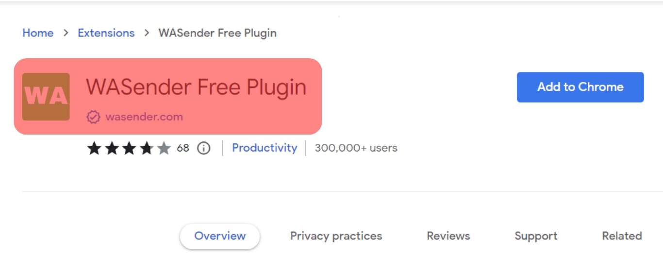 Open The Wasender Free Plugin Chrome Web Store Page.
