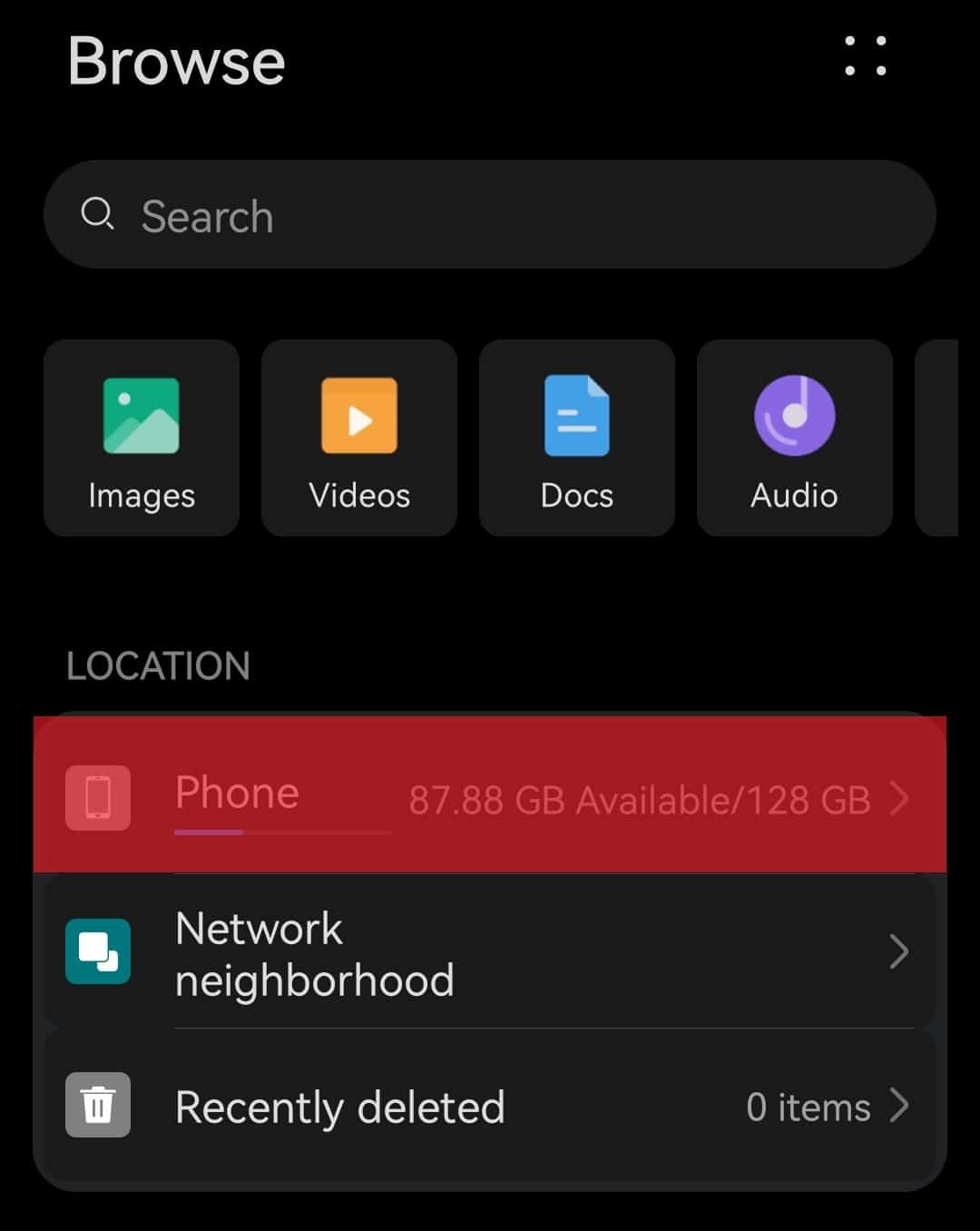 Phone Option In Android Files App