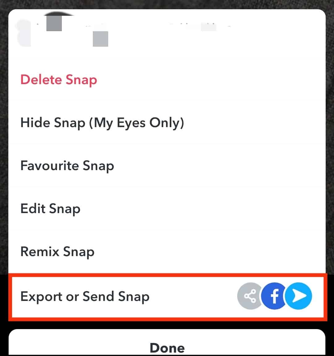 Press The Export Or Send Snap Option