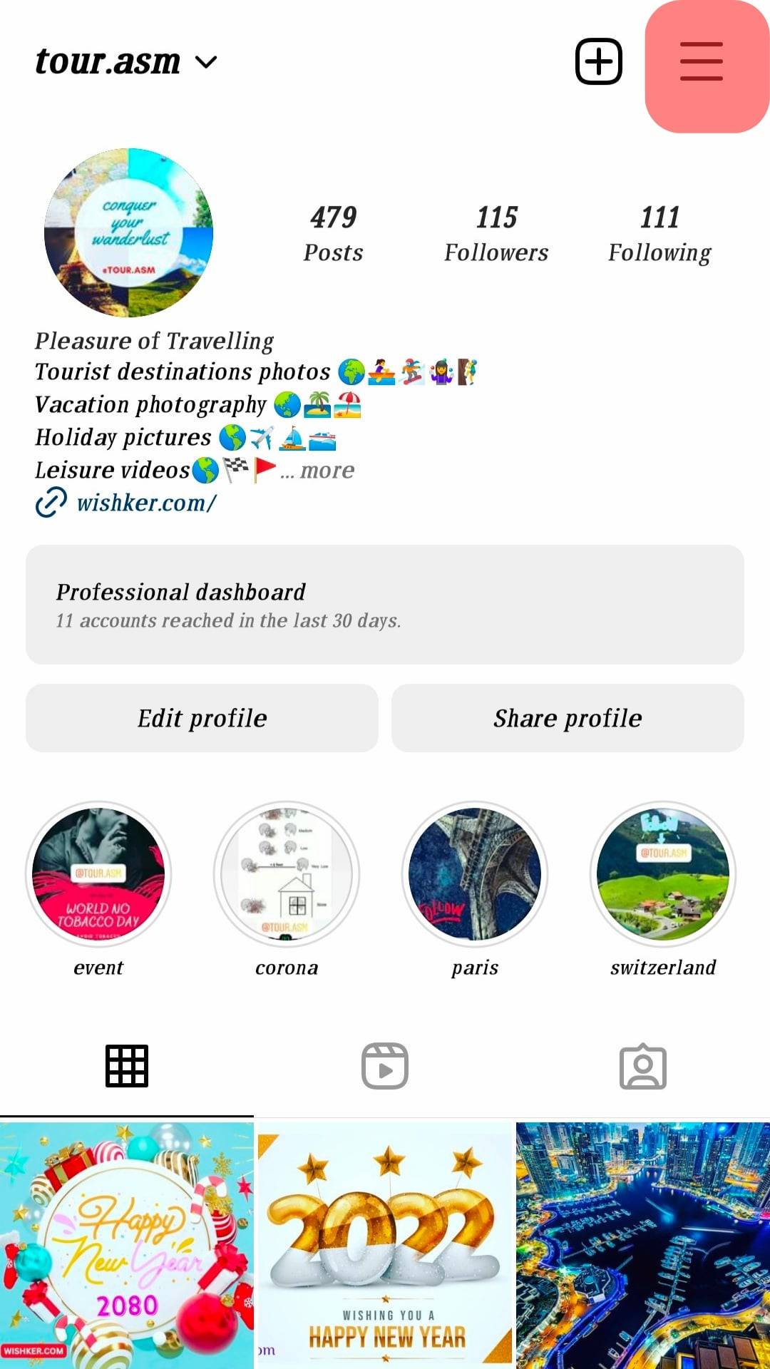 Profile Menu Instagram Three Line