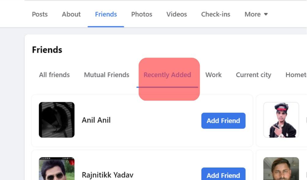 Recently Added Facebook Friends