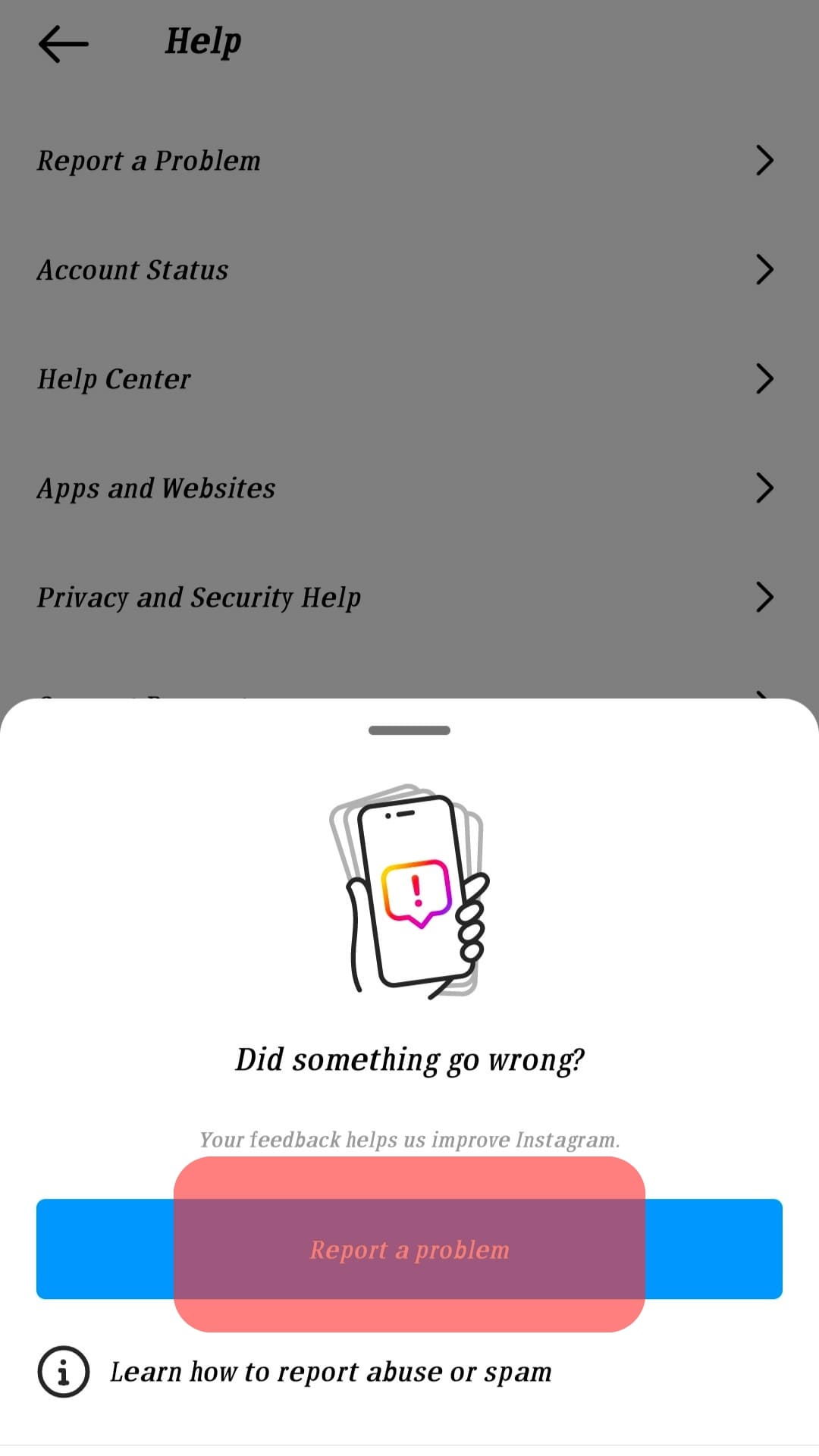 Report A Problem Instagram
