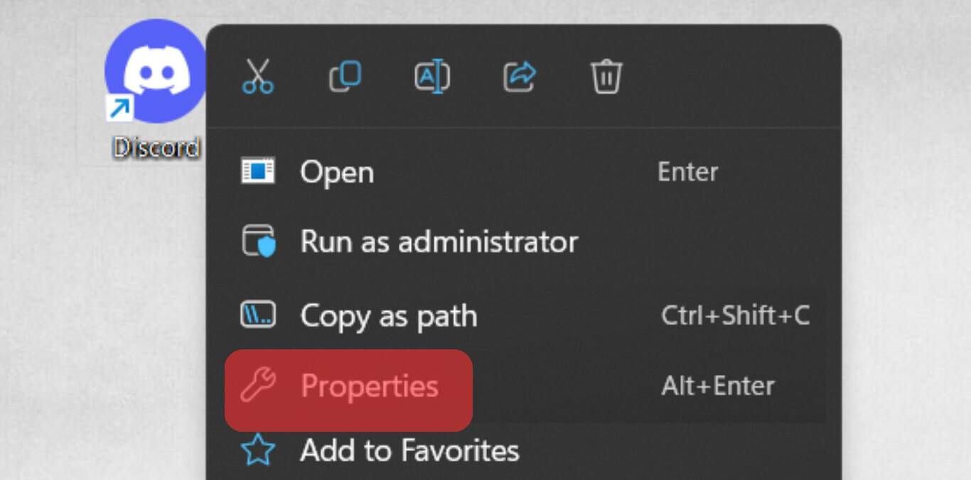 Right-Click On The Discord App For Properties