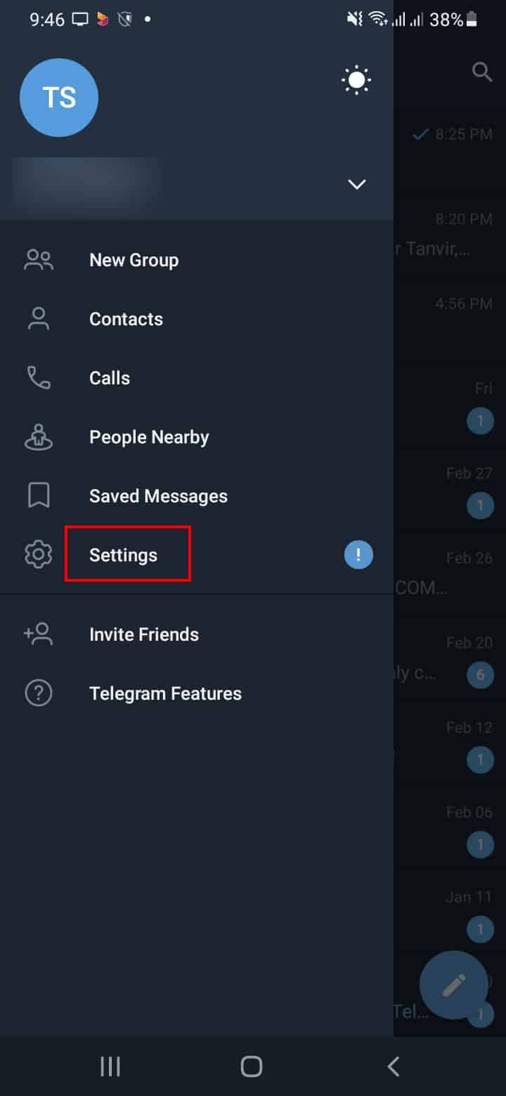 Telegram Setting Option