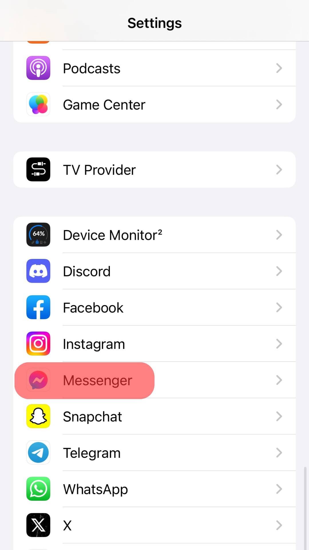 Scroll Down And Select Messenger.