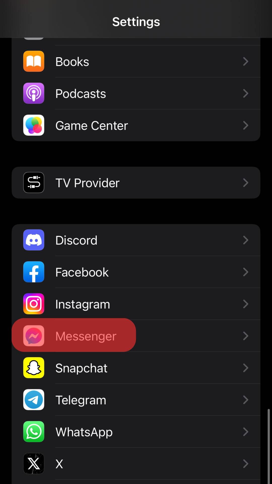 Scroll Down And Select Messenger.