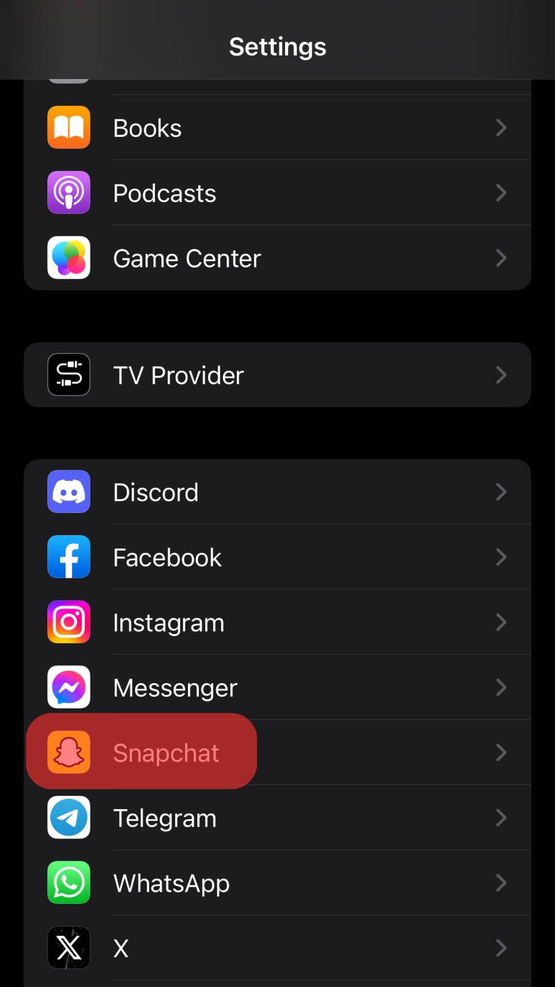 Scroll Down And Select Snapchat.