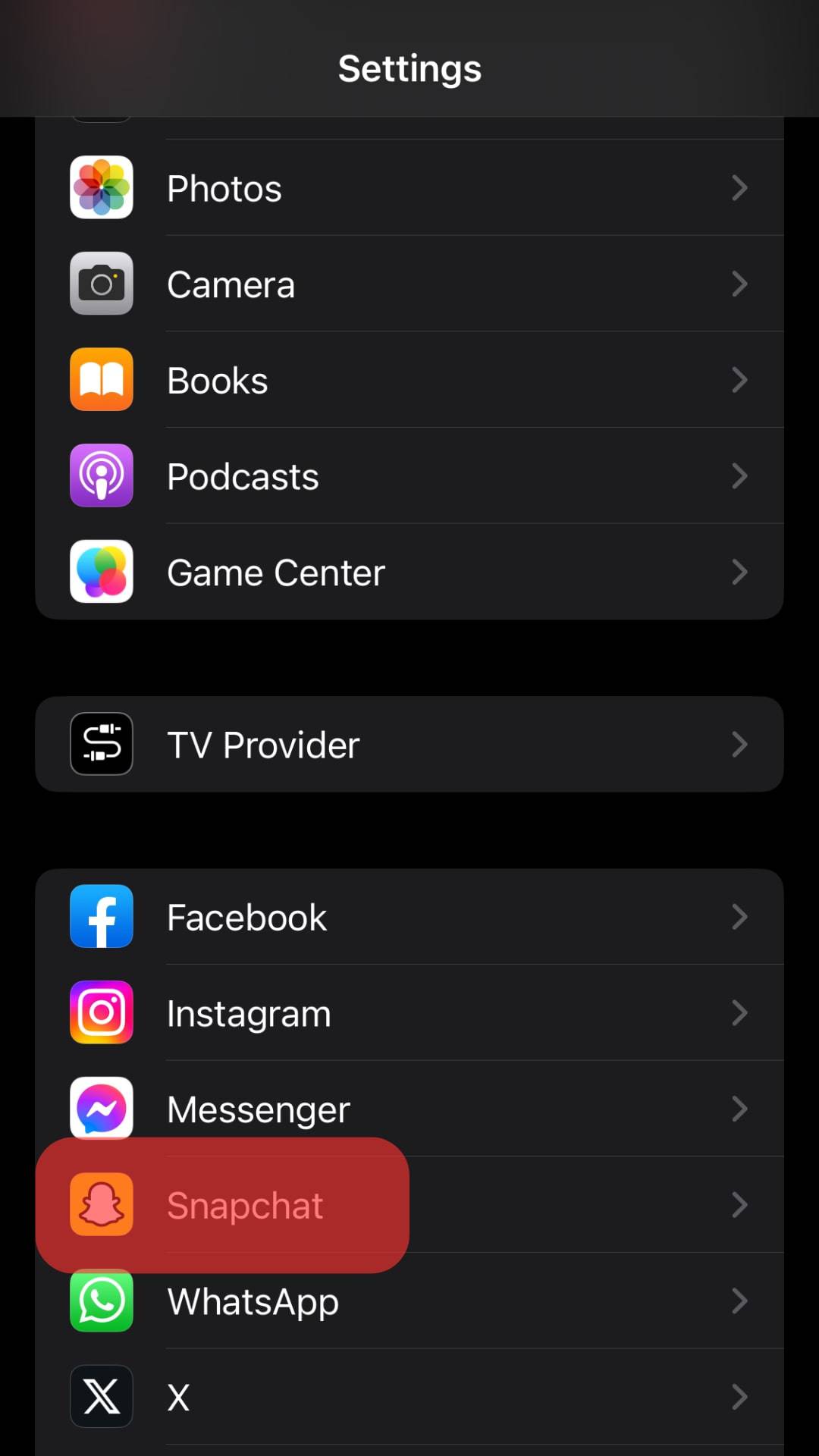 Scroll Down And Select Snapchat.