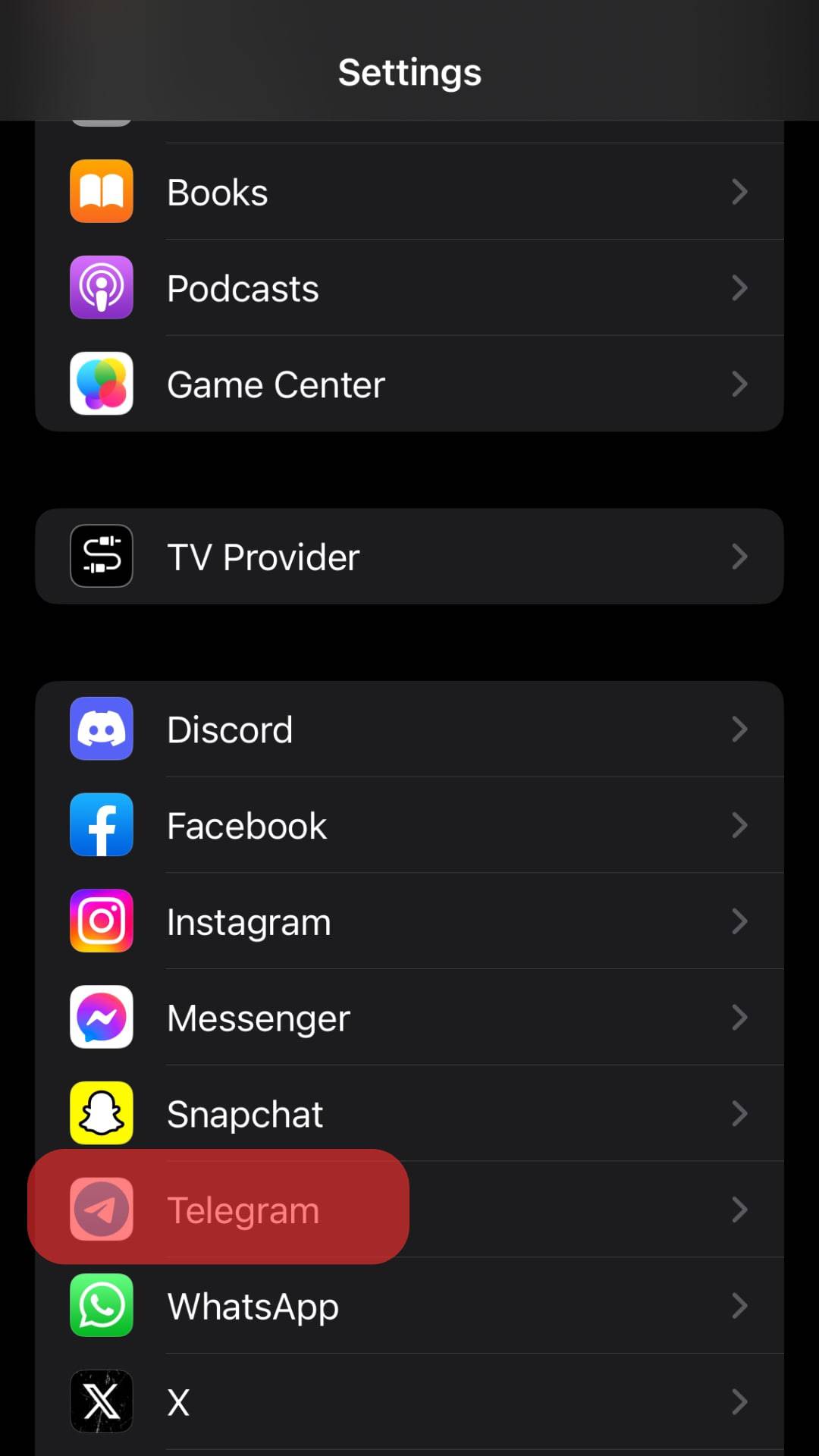 Scroll Down And Select Telegram.