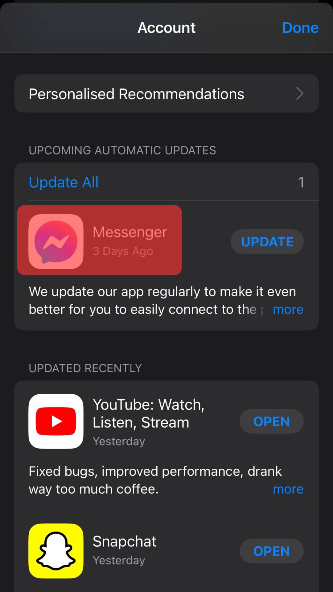 Scroll Down The Available Updates And Find Messenger.