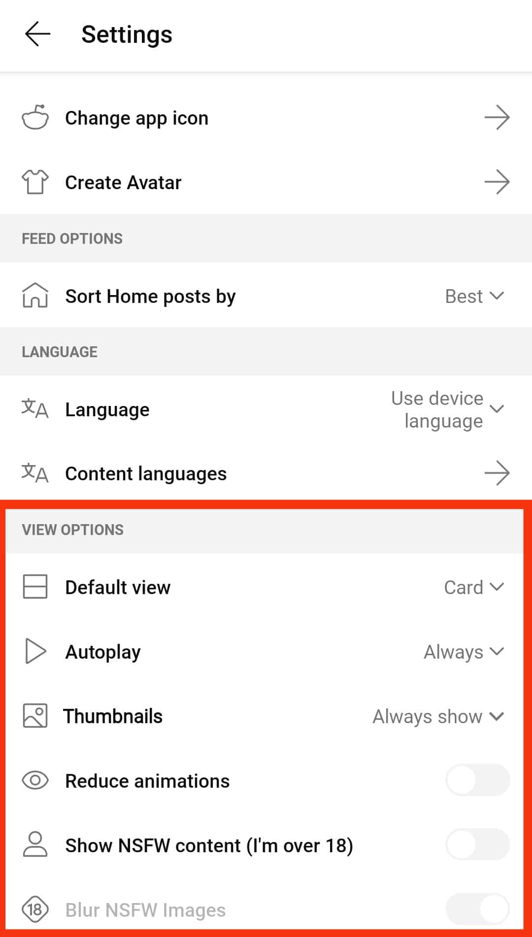 Scroll Down Till View Options Section