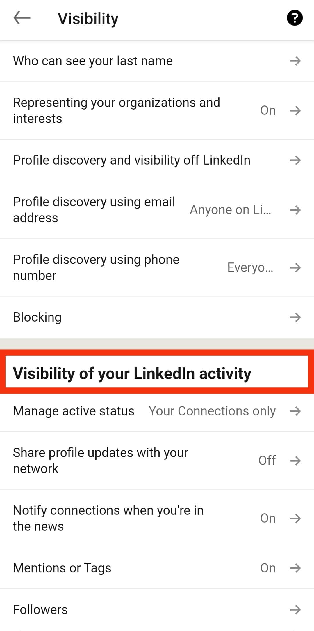 Scroll Down To The Visibility Of Your Linkedin Activity  Section