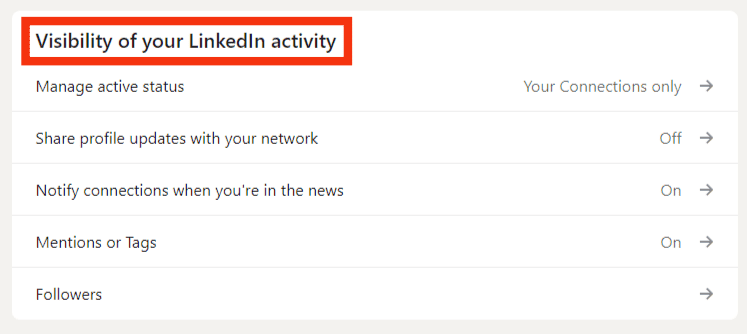 Scroll Down To The Visibility Of Your Linkedin Activity