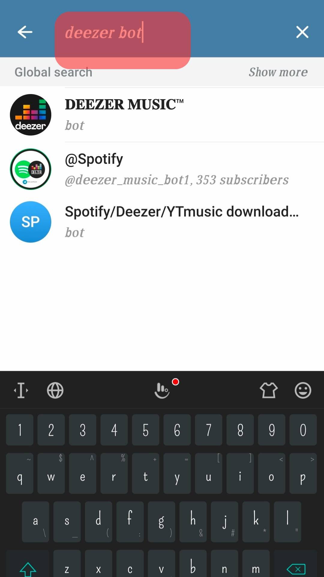 Search For Deezer Bot In The Search Bar.