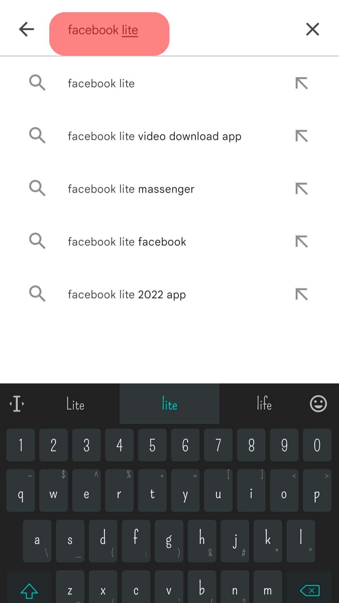 Search For Facebook Lite.