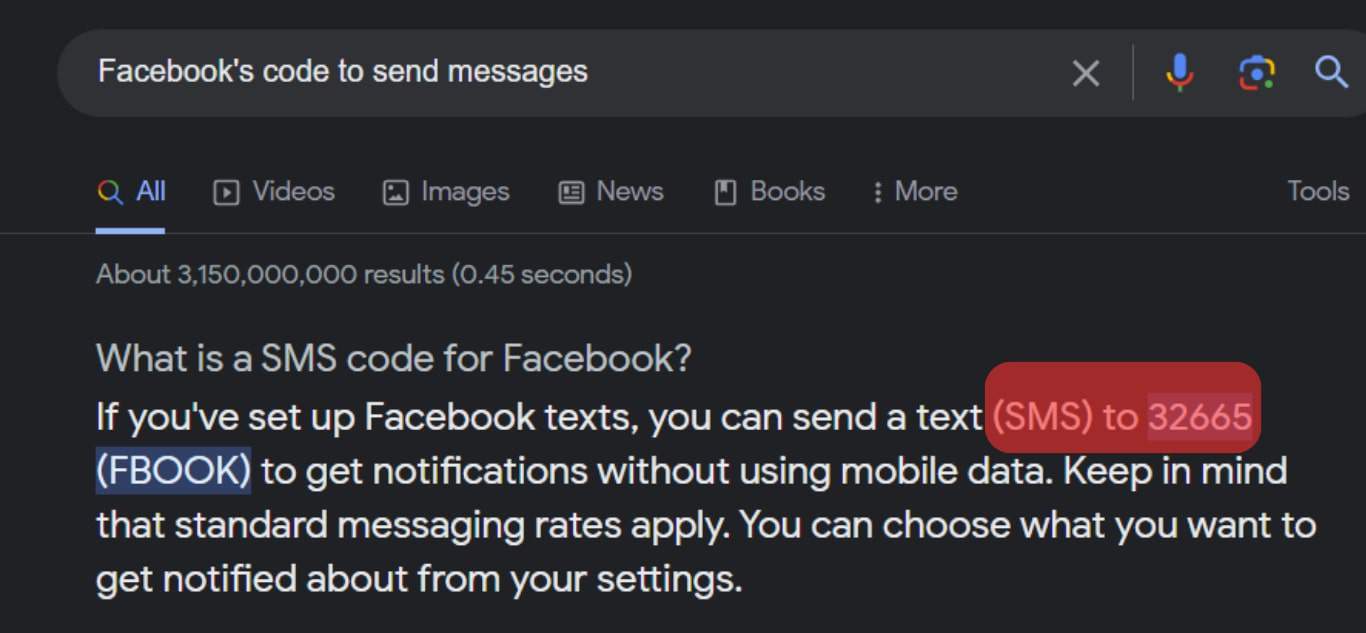 Search For Facebook's Code To Send Messages In Your Region.