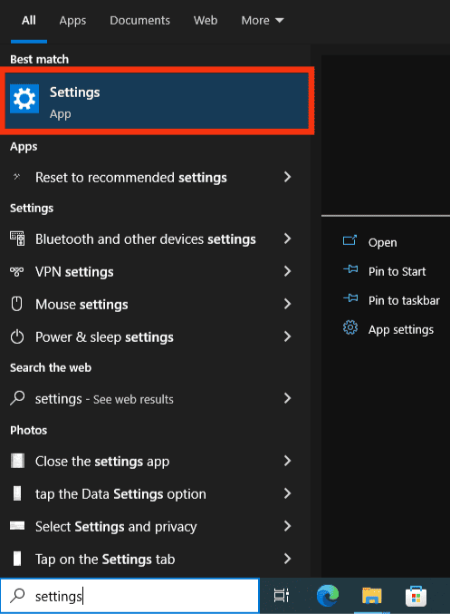Search For Settings, And Open It.