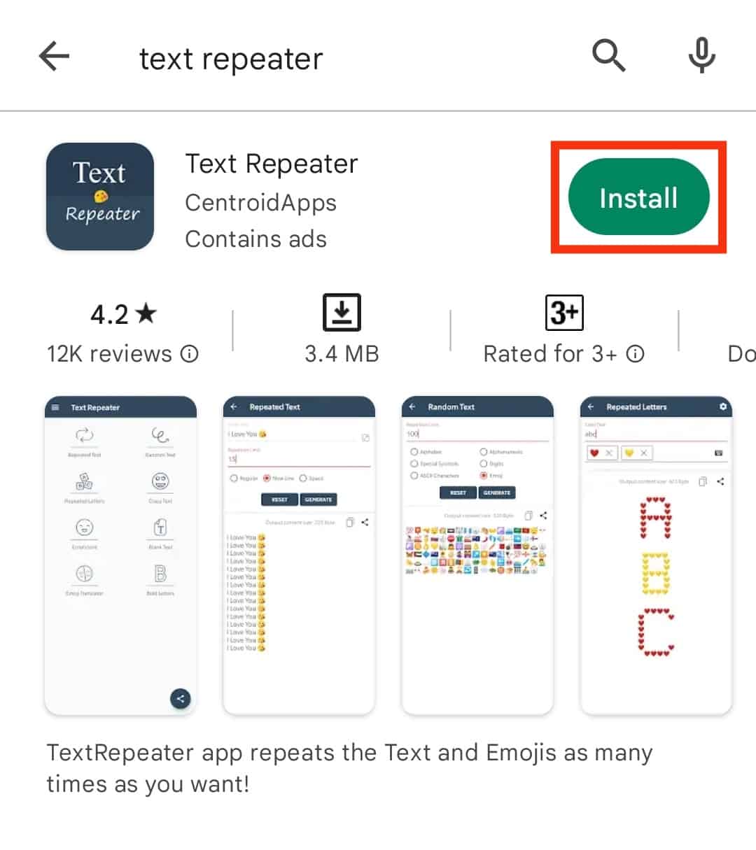 Search For Text Repeater And Install It