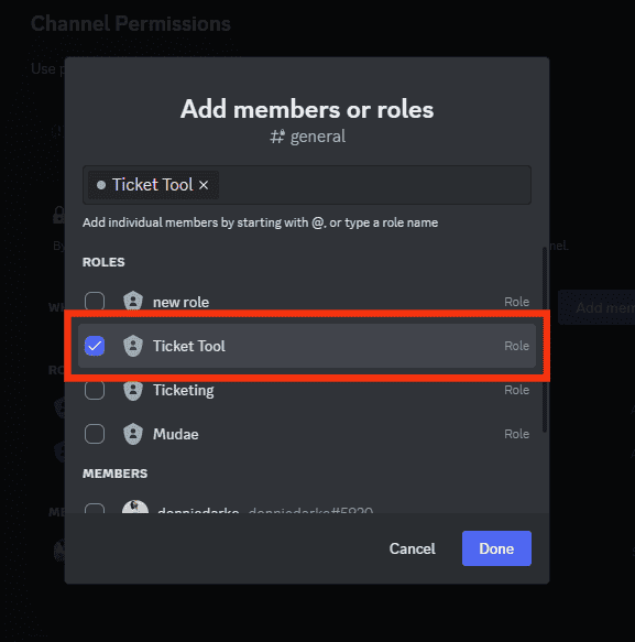 Search Or Manually Input The Name Of The Member Or Role