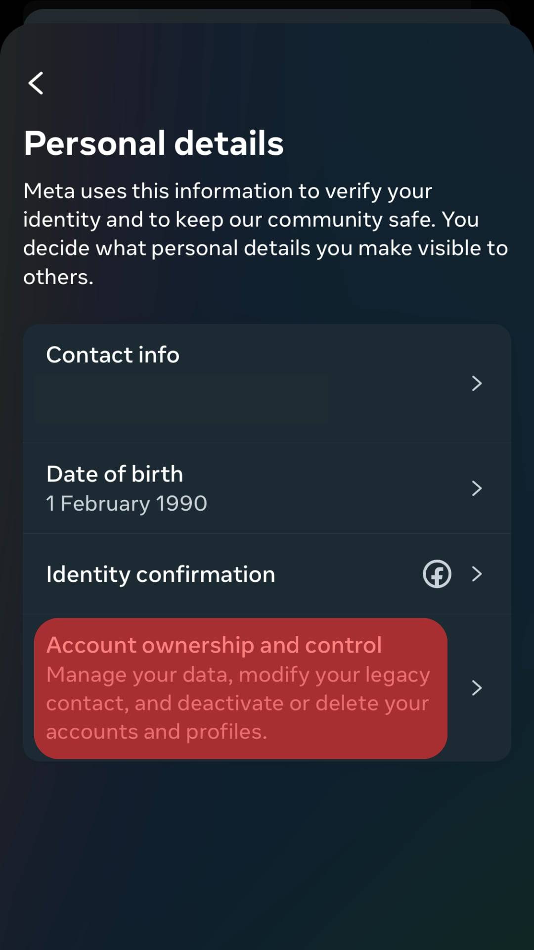 Select Account Ownership And Control.