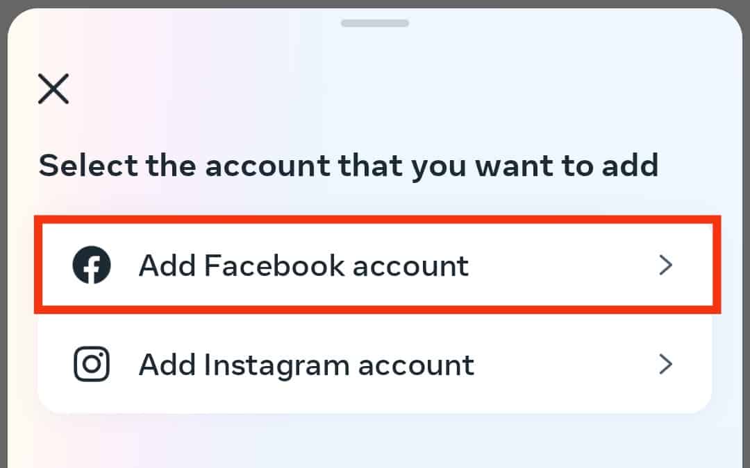 Select 'Add Facebook Account' Option