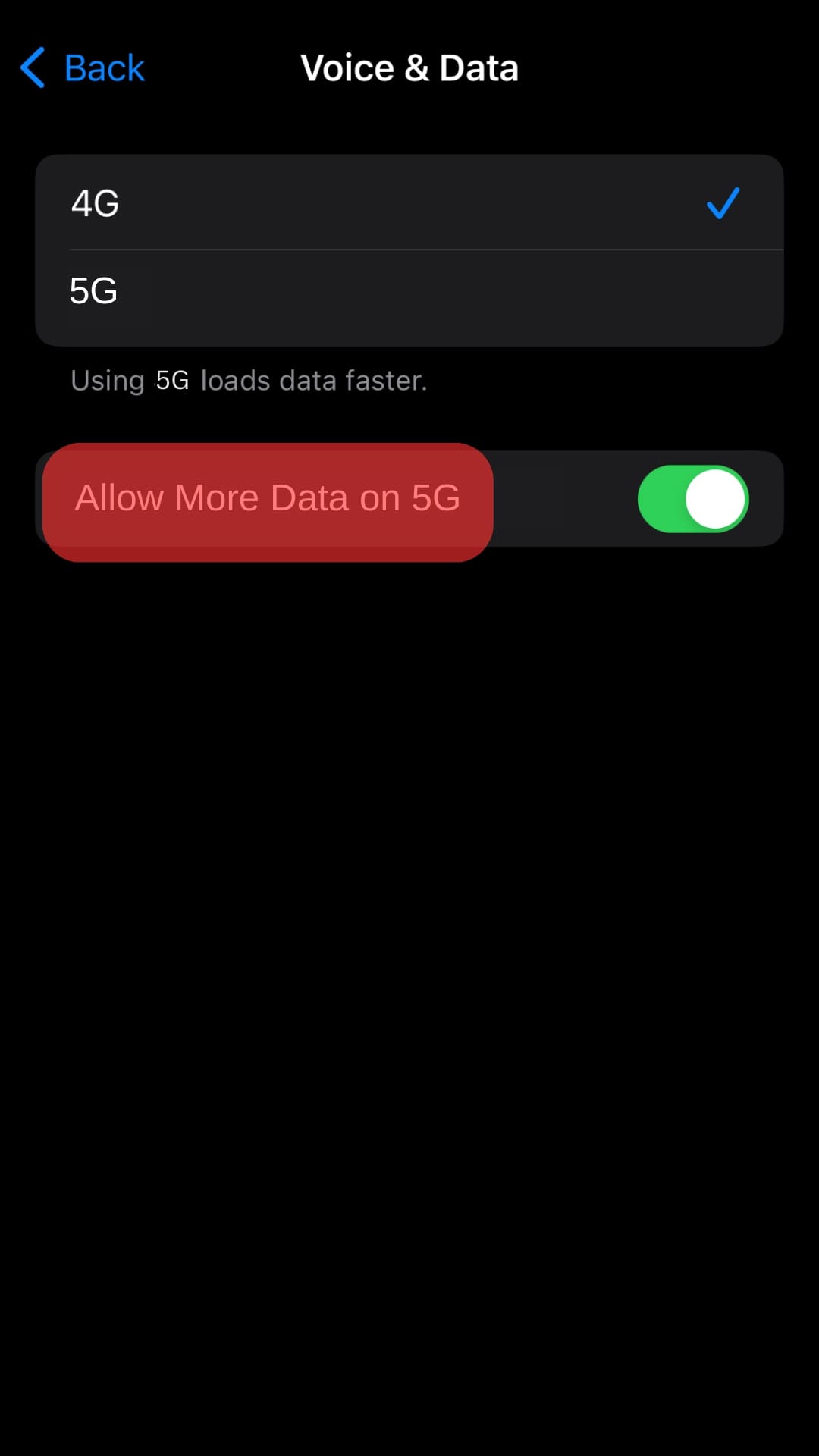 Select Allow More Data On 5G.