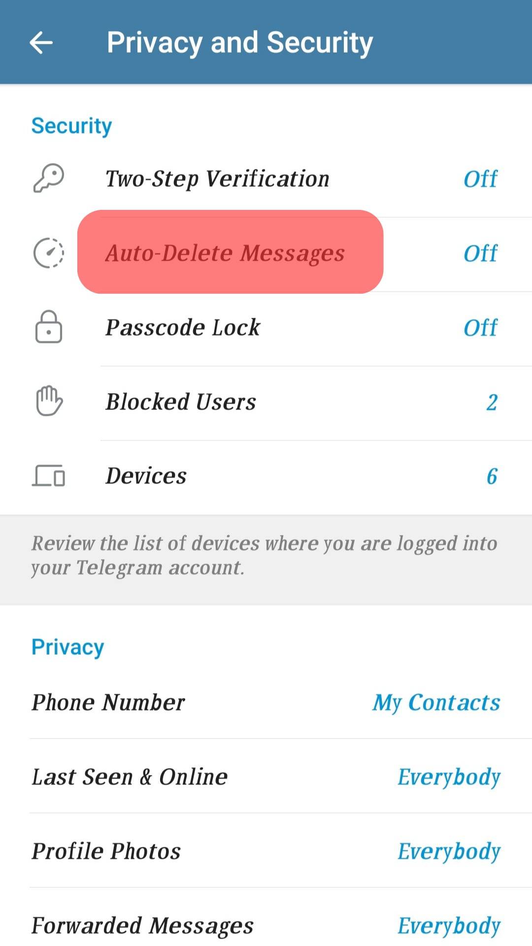Select Auto-Delete Messages.