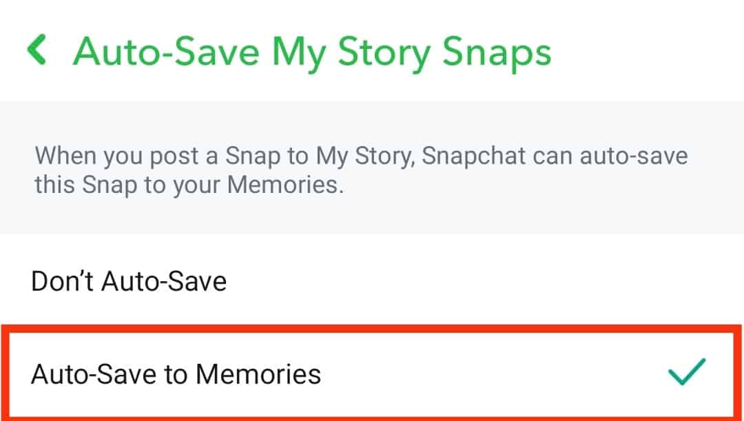 Select Auto-Save To Memories