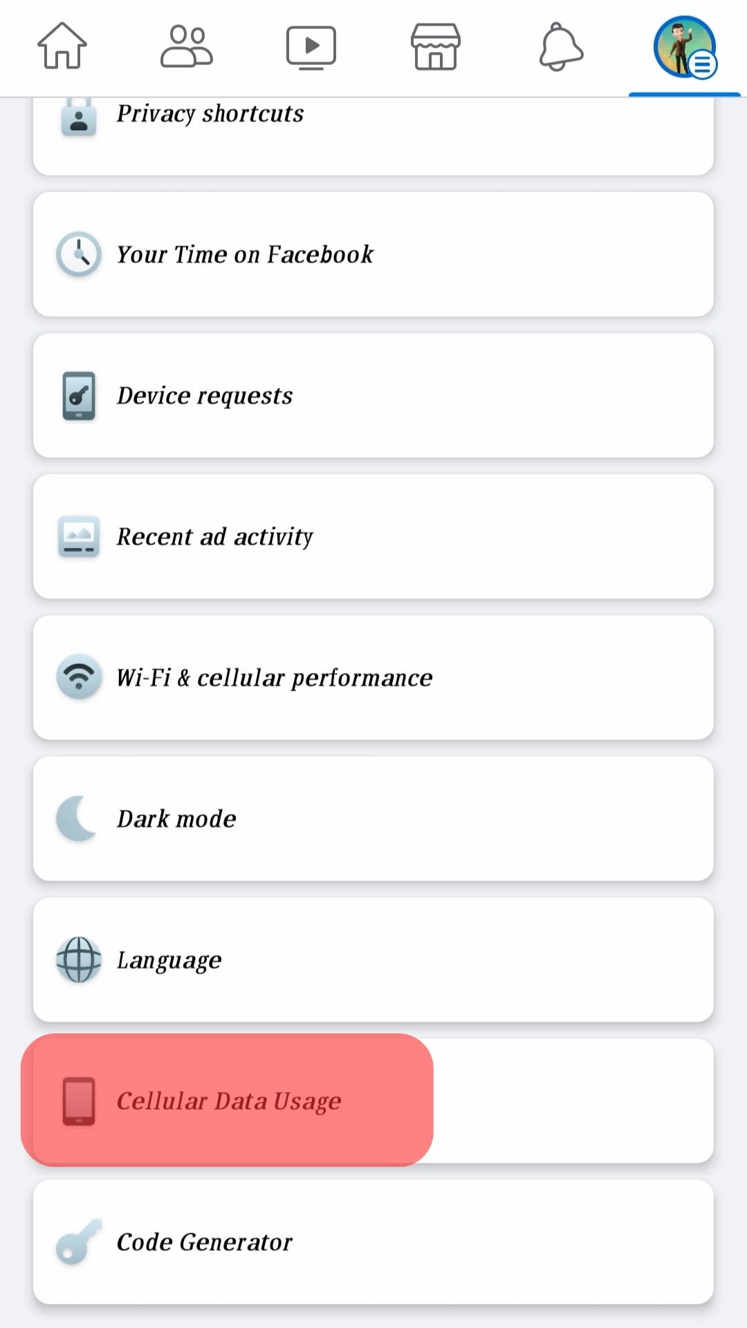 Select Cellular Data Usage.