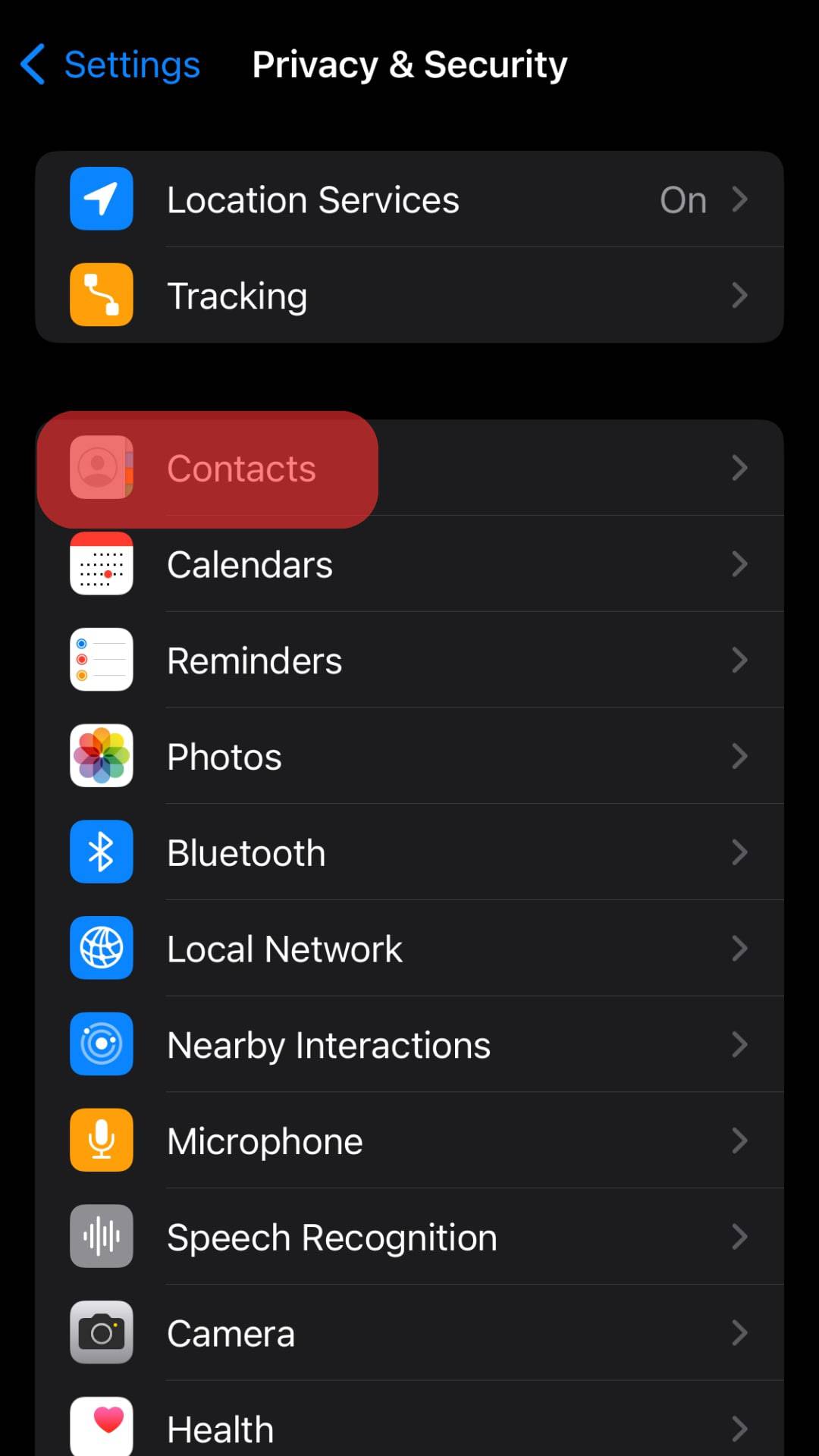 Select Contacts.