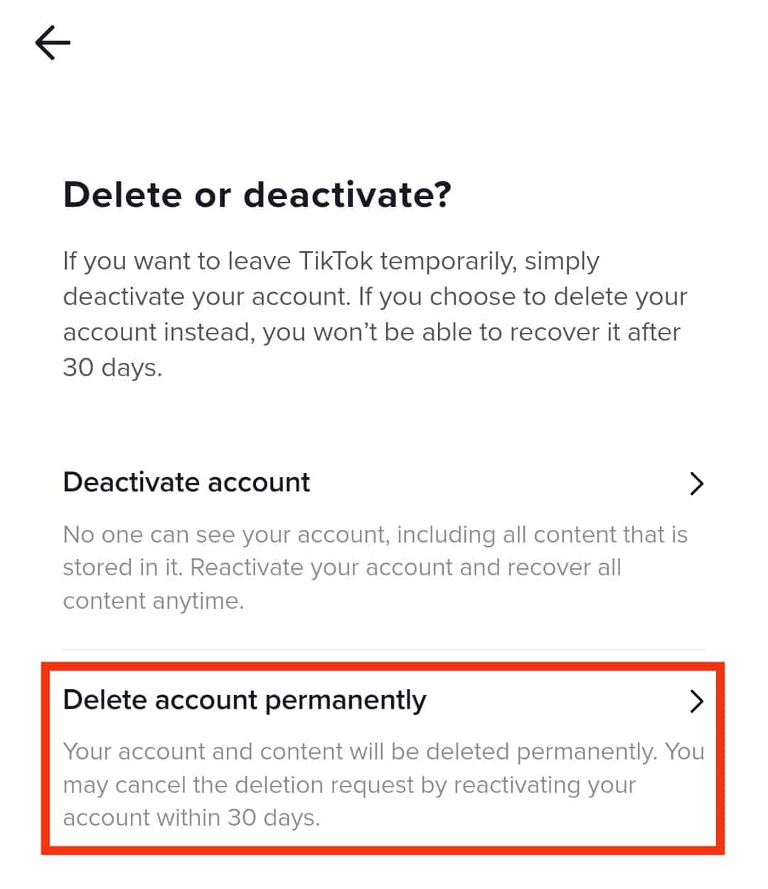 Select Delete Account Permanently Option