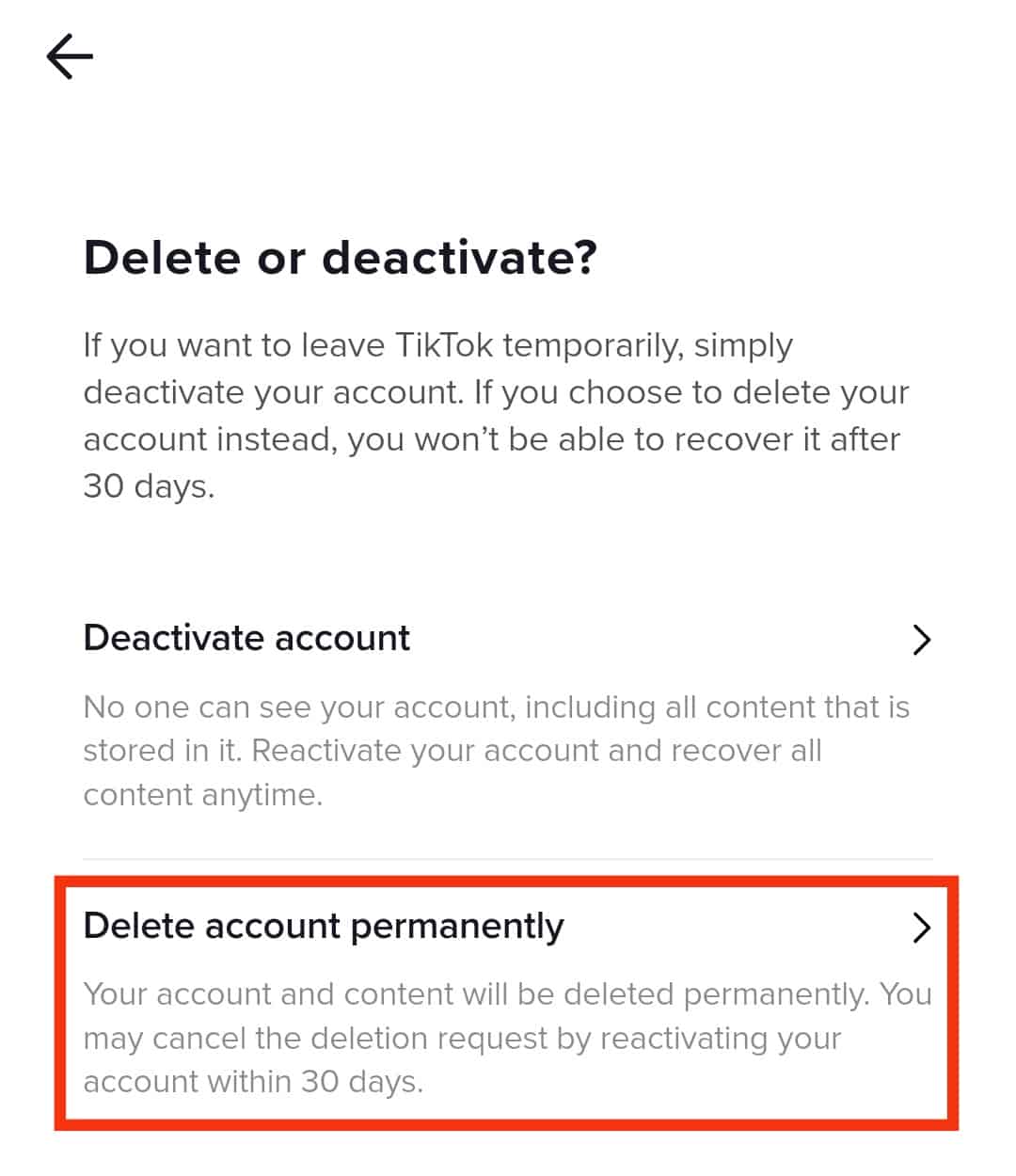 Select Delete Account Permanently Option