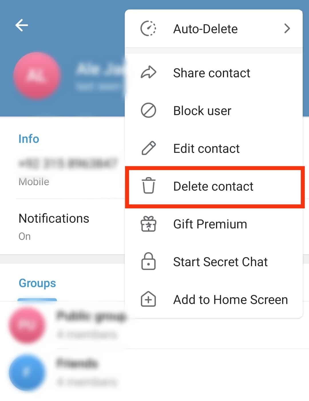 Select Delete Contact