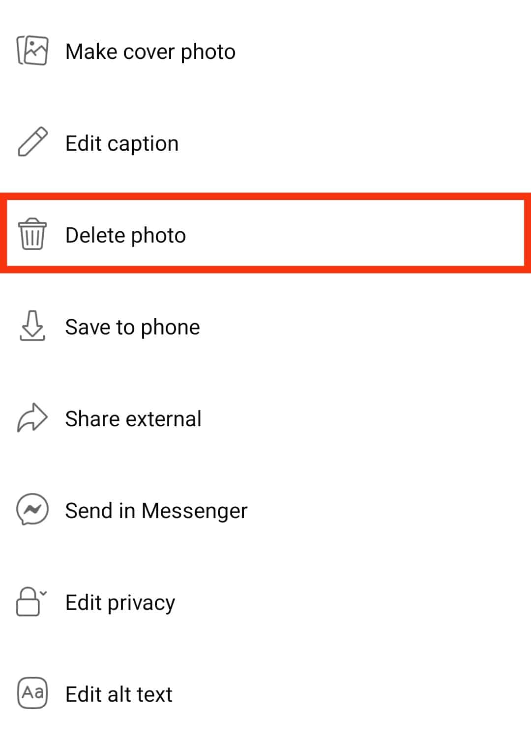 Select Delete Photo Option