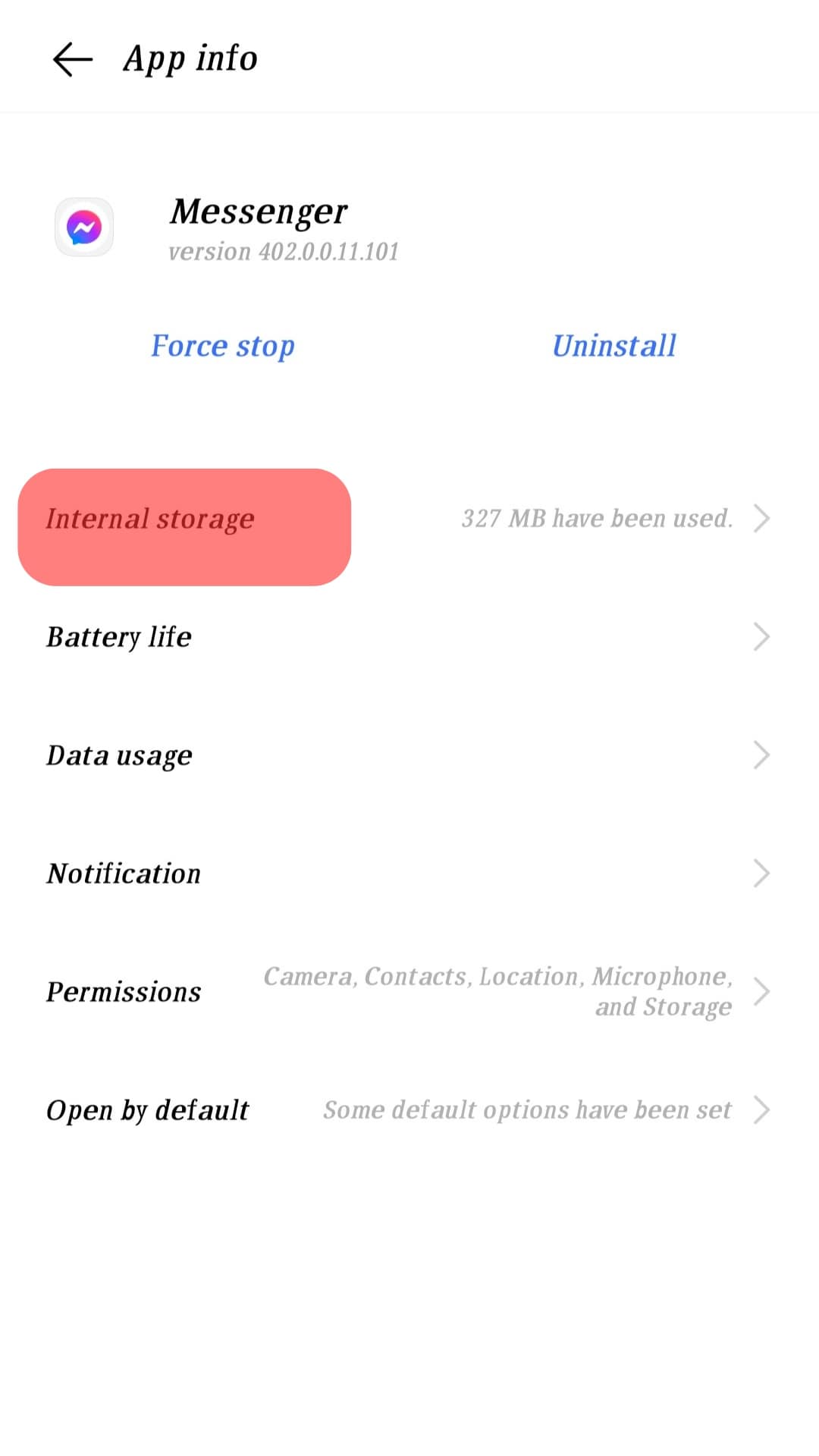 Select Internal Storage Messenger App