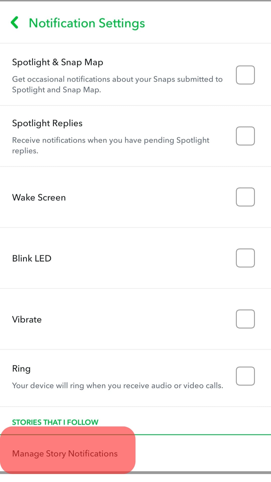 Select Manage Story Notifications.