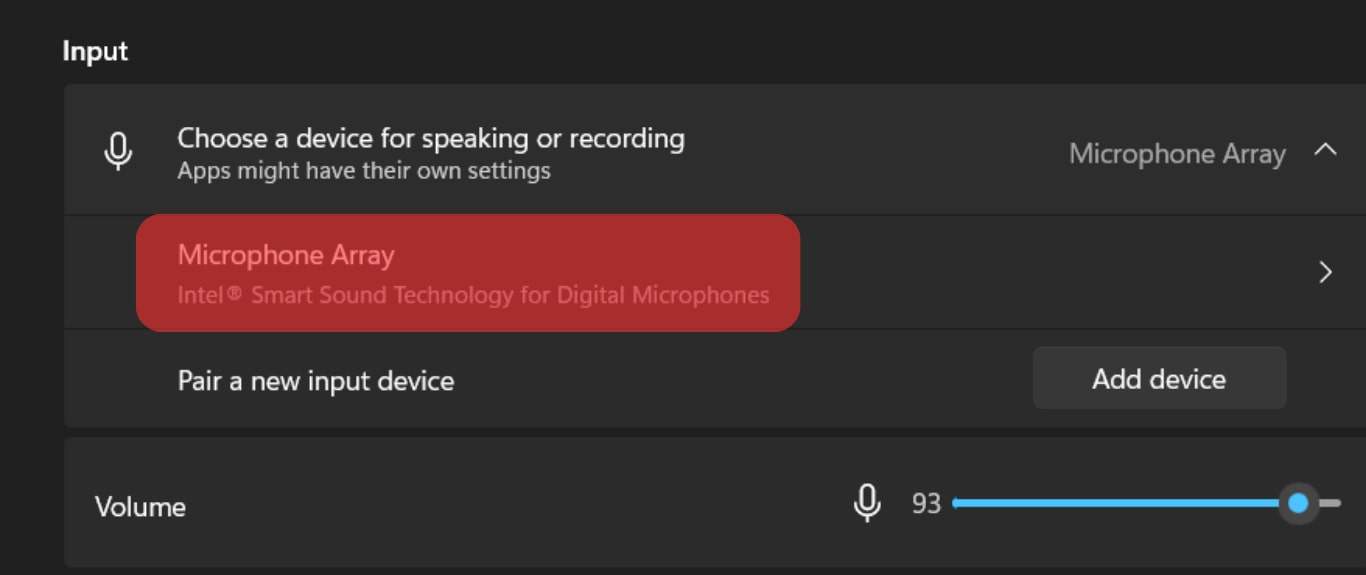 Select Microphone Array From The Input Device Settings.