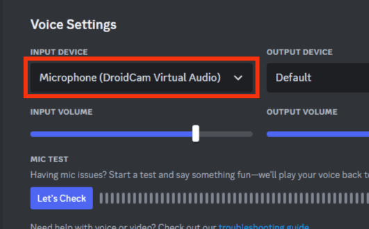 Select Microphone (Droidcam Virtual Audio)
