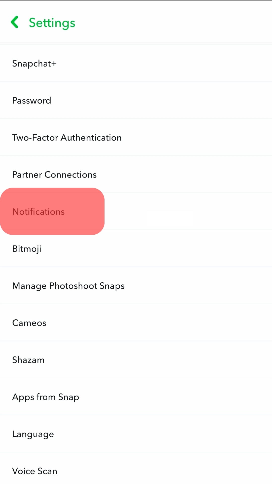Select Notifications Snapchat