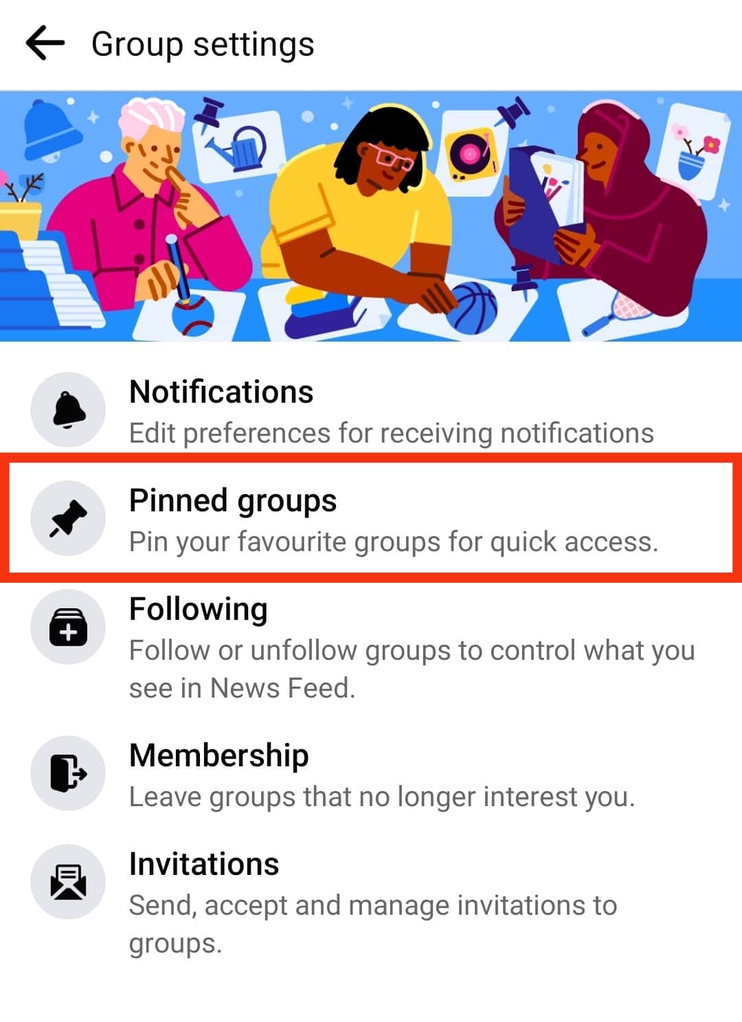 Select Pinned Groups Option