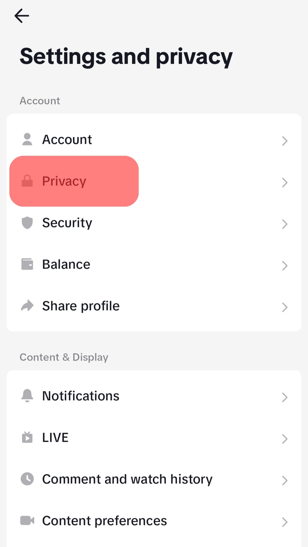 Select Privacy On Tiktok