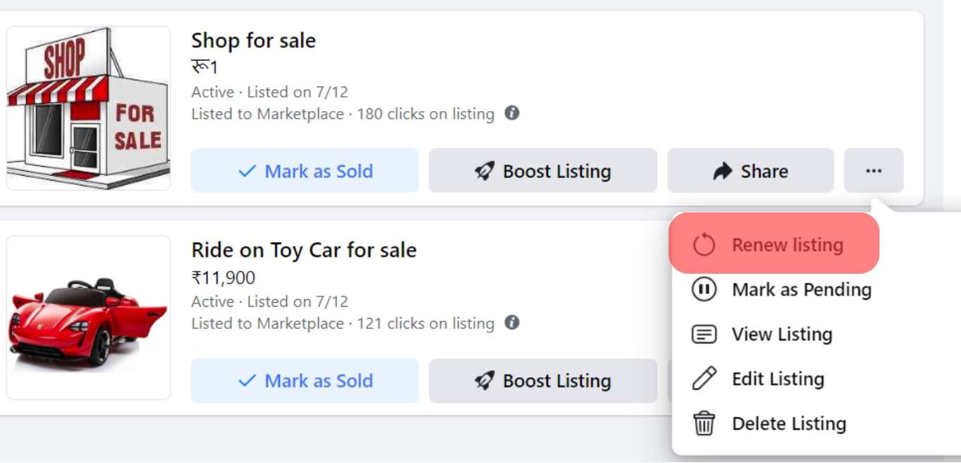 Select Renew Listing.