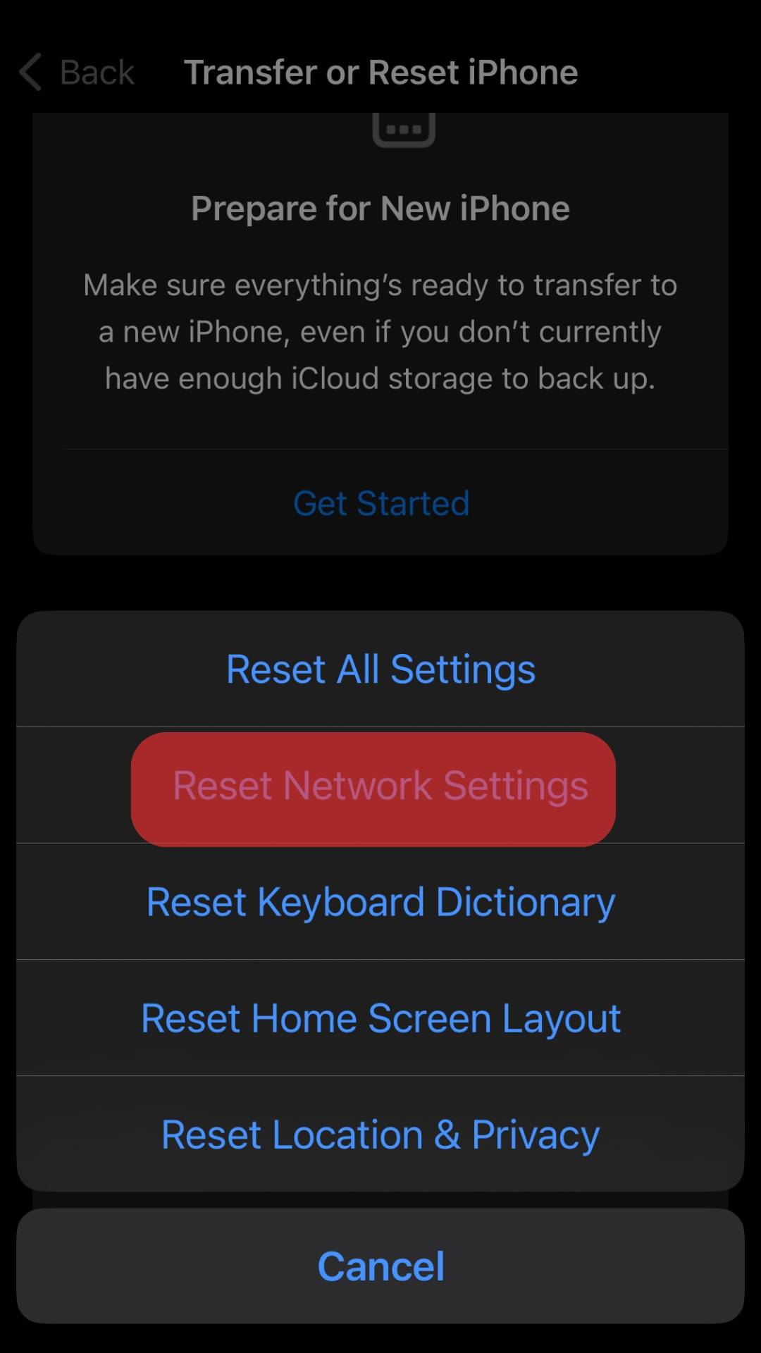 Select Reset Network Settings.