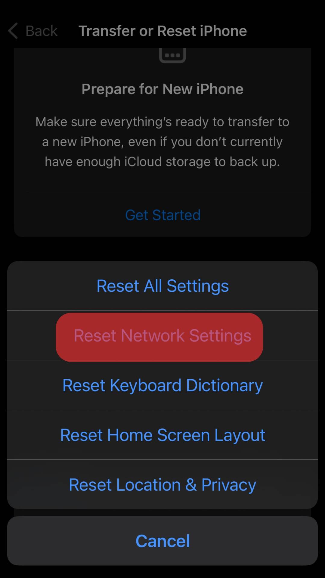 Select Reset Network Settings.