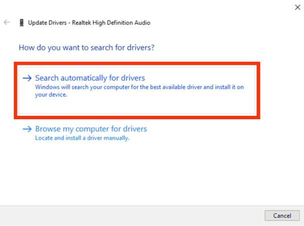 Select Search Automatically For Updated Driver Software